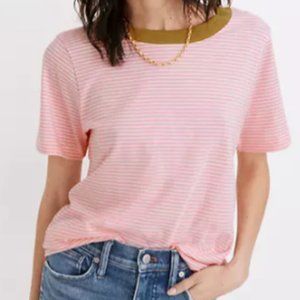 Supima® Cotton Essential Ringer Tee in Pink Stripe